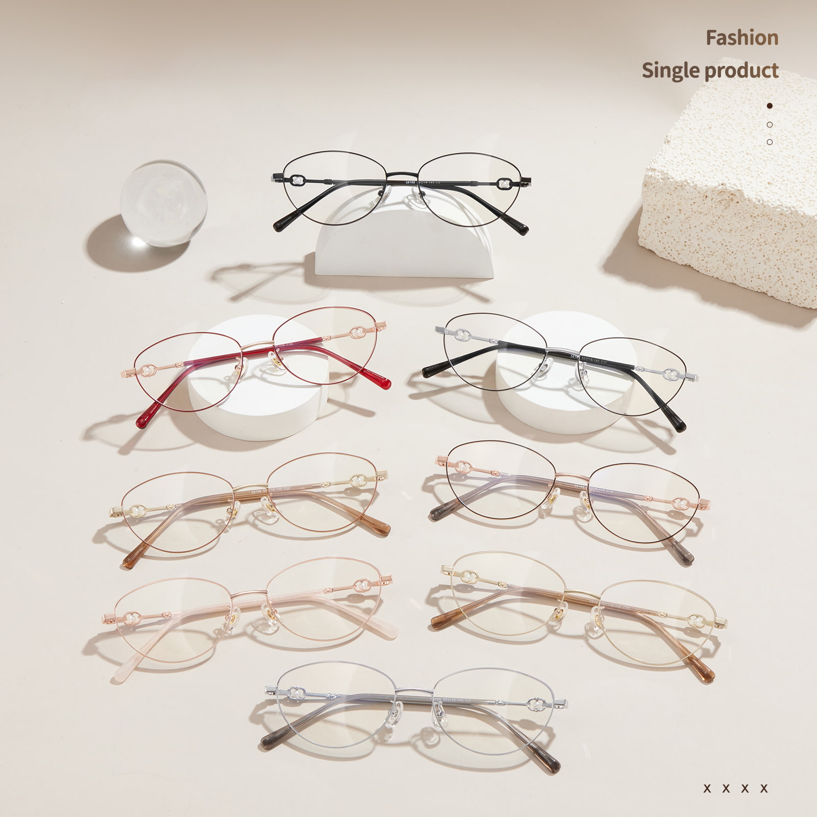 58166 Lunettes en alliage à poils de perles œil de chat