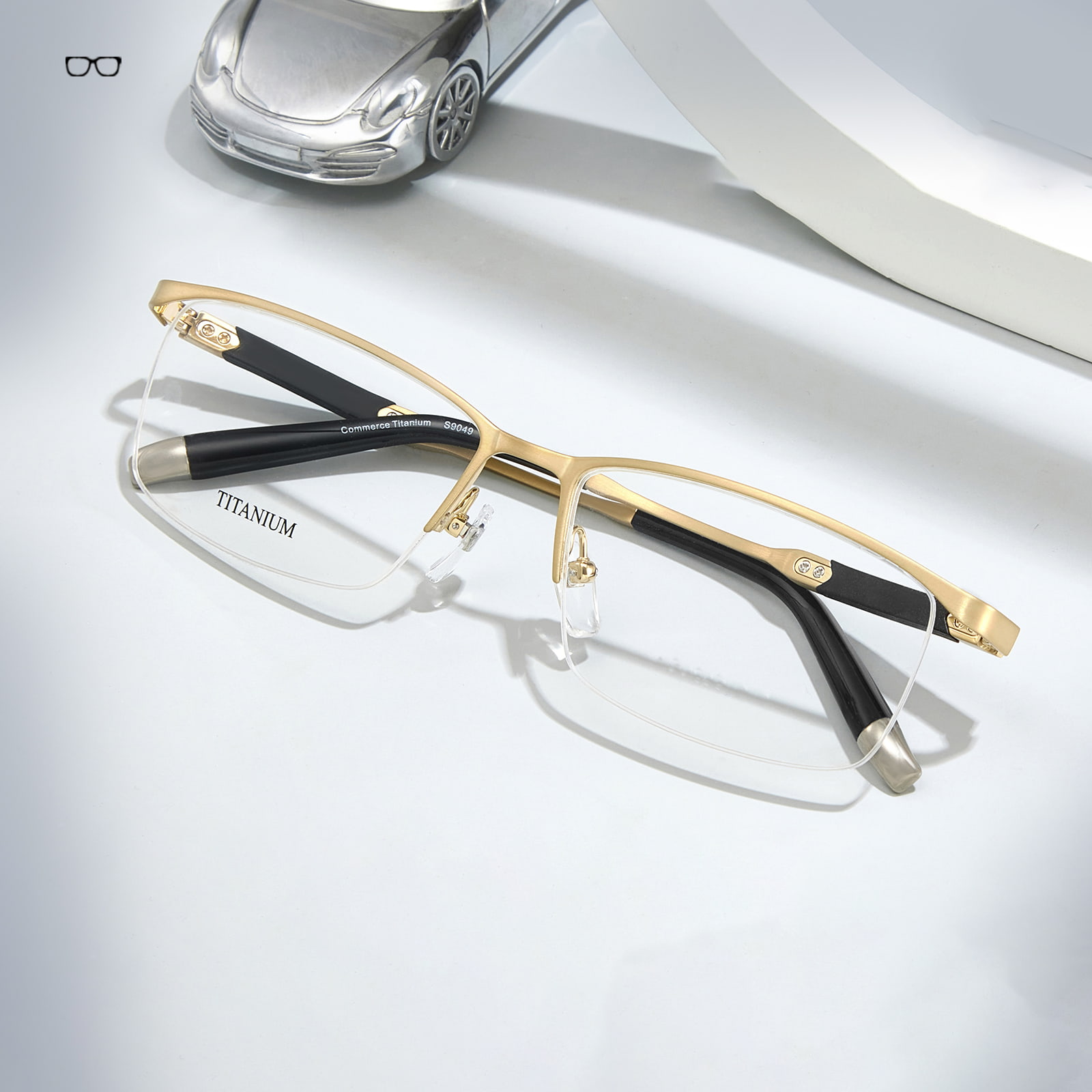 Lunettes en titane pur indéformables à demi-monture haut de gamme S9049