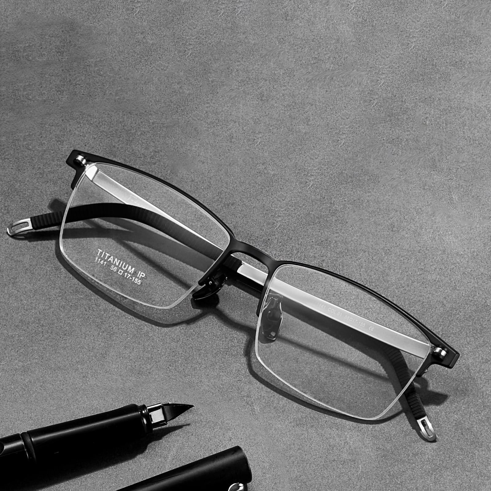 Lunettes en titane pur non peintes à demi-monture brossée 1141