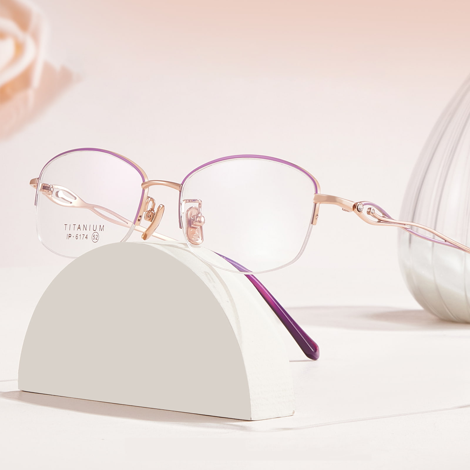 Lunettes en titane pur diamant à tête creuse à demi-monture 6174
