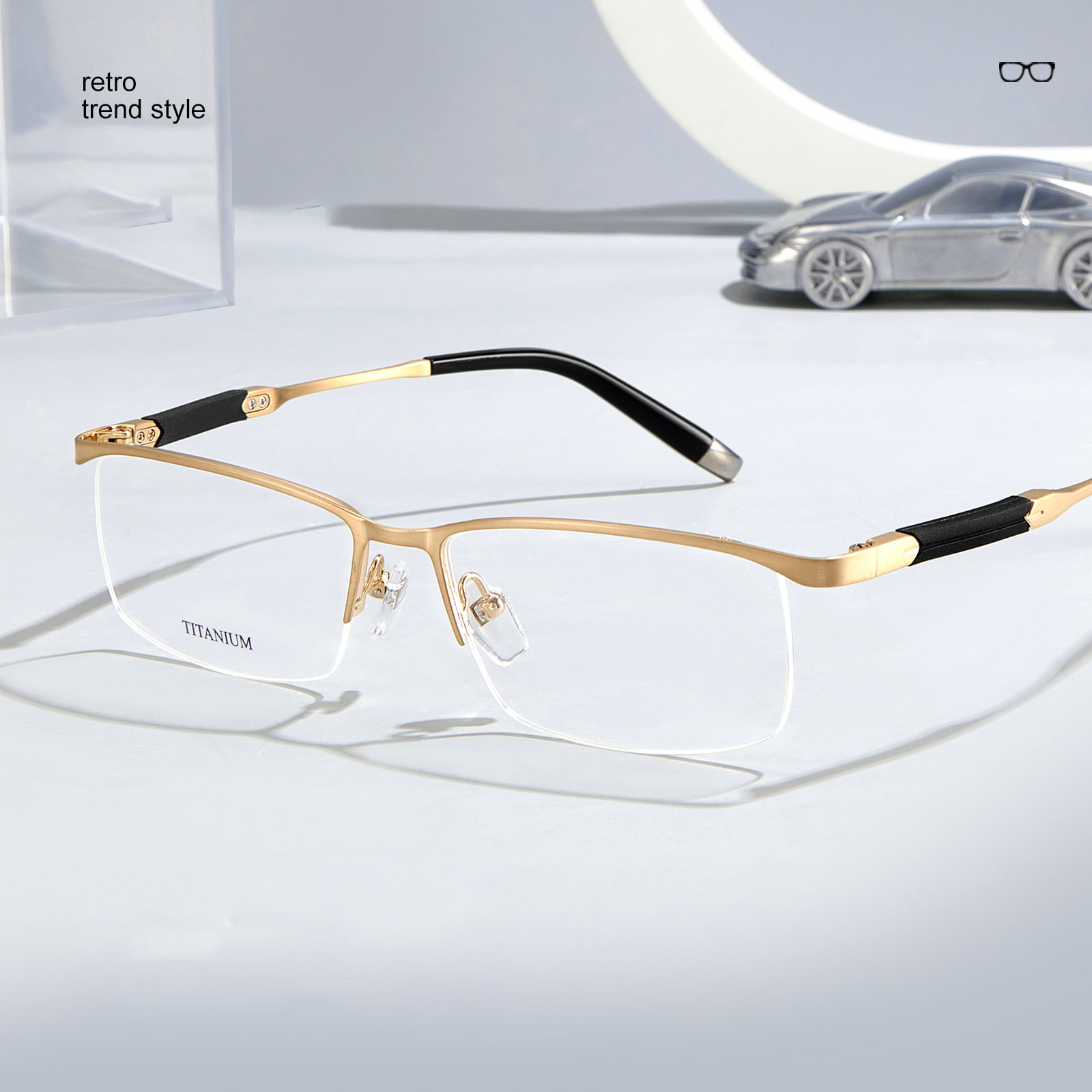 Lunettes en titane pur indéformables à demi-monture haut de gamme S9049