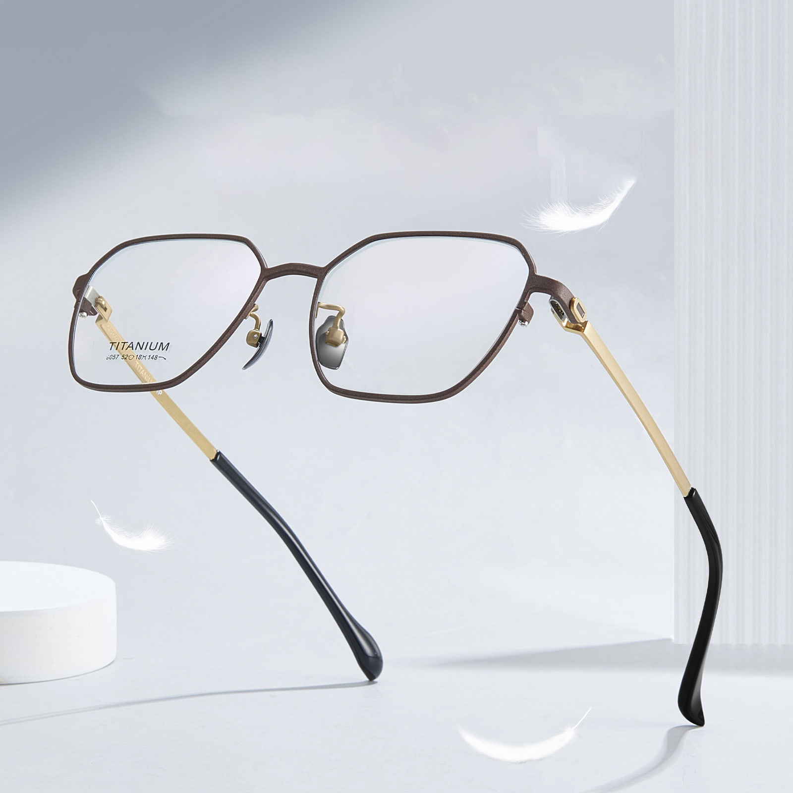 Lunettes en titane pur personnalisées à coupe hexagonale 9057