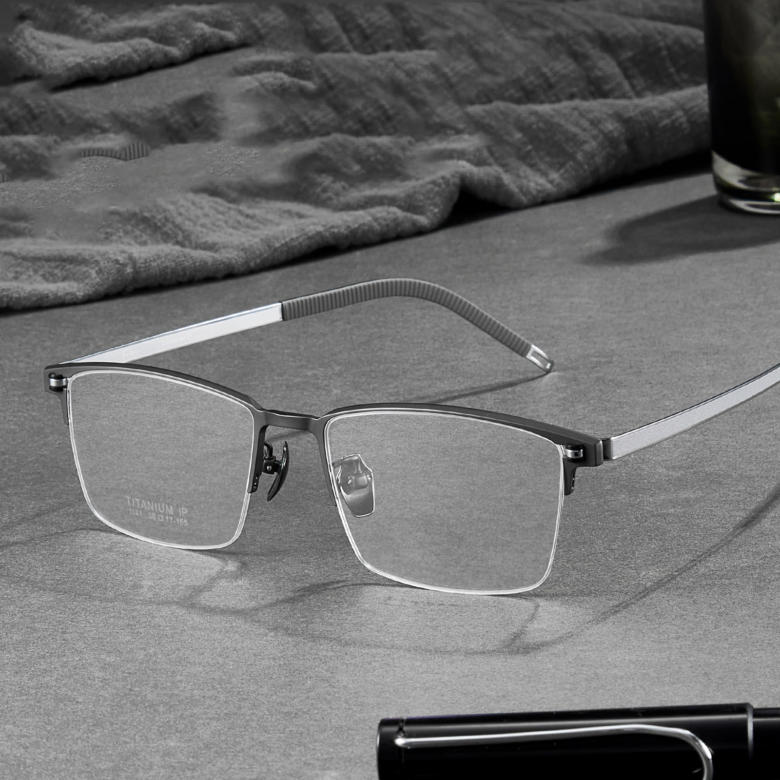 Lunettes en titane pur non peintes à demi-monture brossée 1141