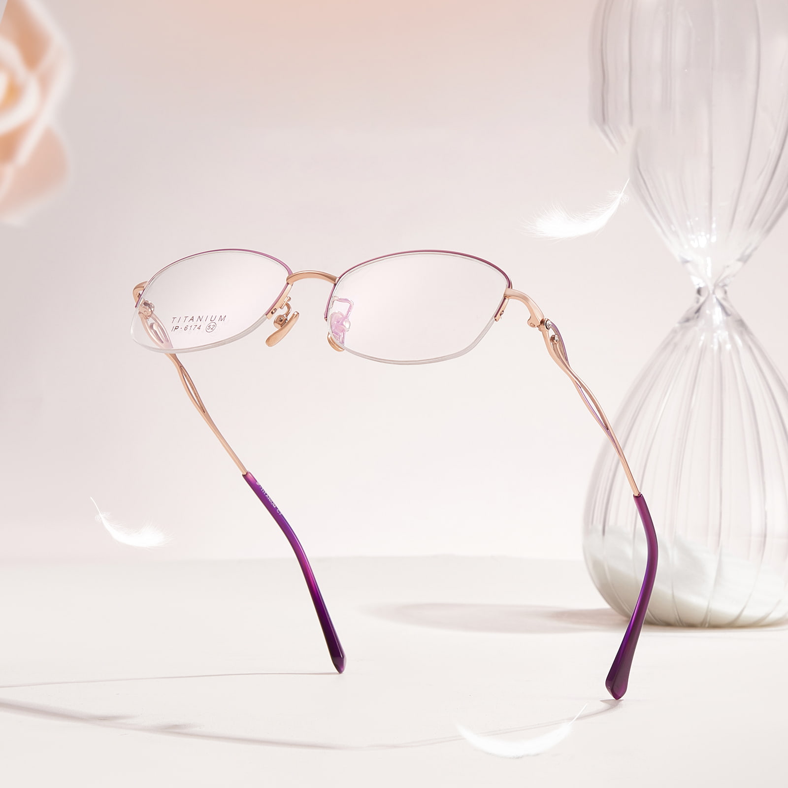 Lunettes en titane pur diamant à tête creuse à demi-monture 6174