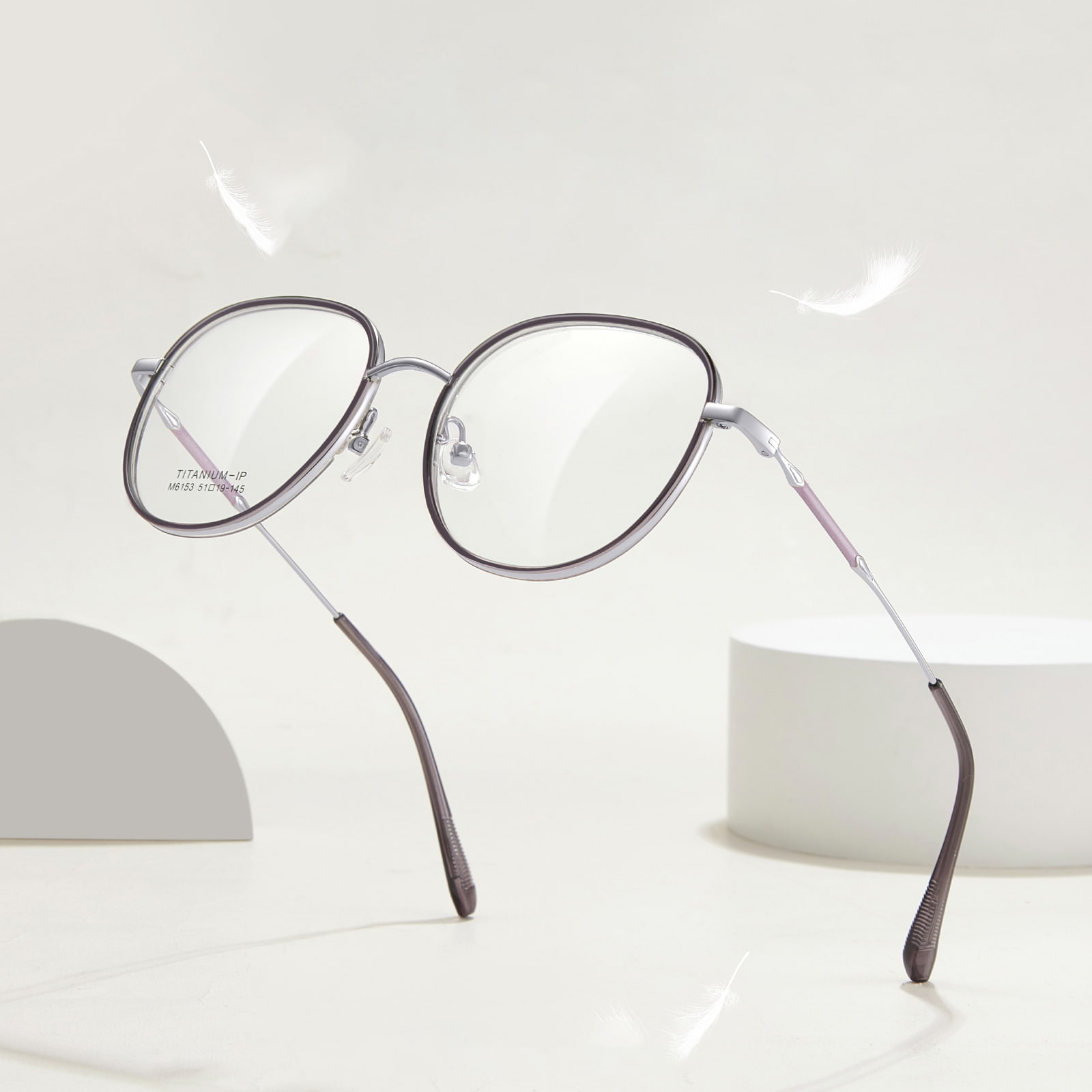 M6153 Monture ronde Jambes en titane Détails métalliques Lunettes en titane Beta