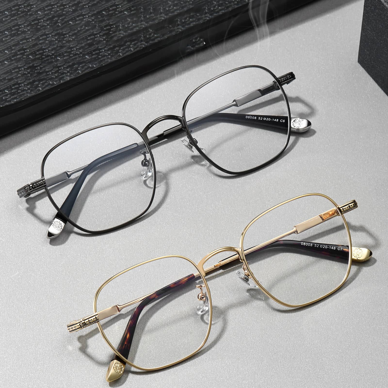 08008 Lunettes anciennes uniques en alliage brossé