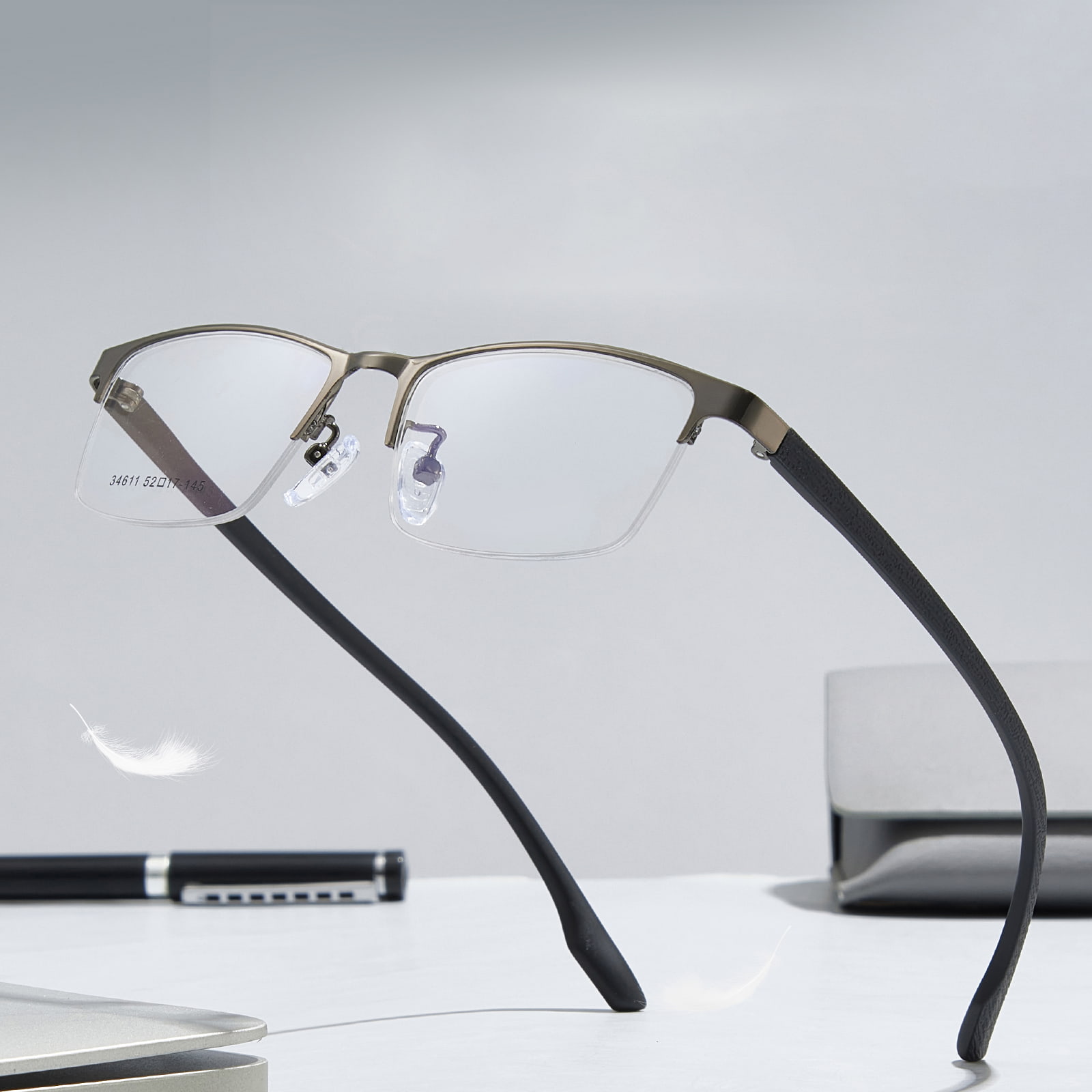 34611 Lunettes minimalistes en alliage hypoallergénique à demi-monture