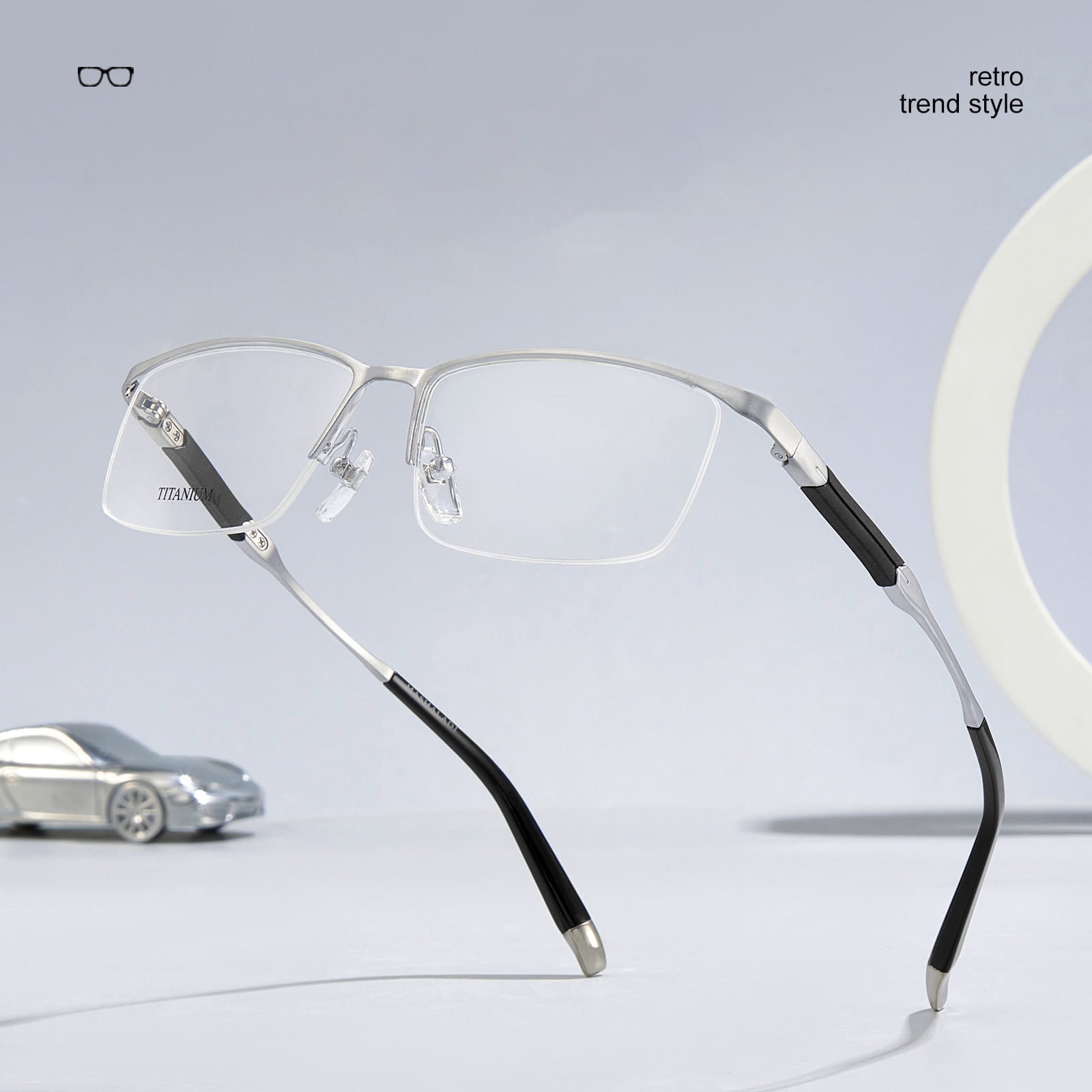 Lunettes en titane pur indéformables à demi-monture haut de gamme S9049