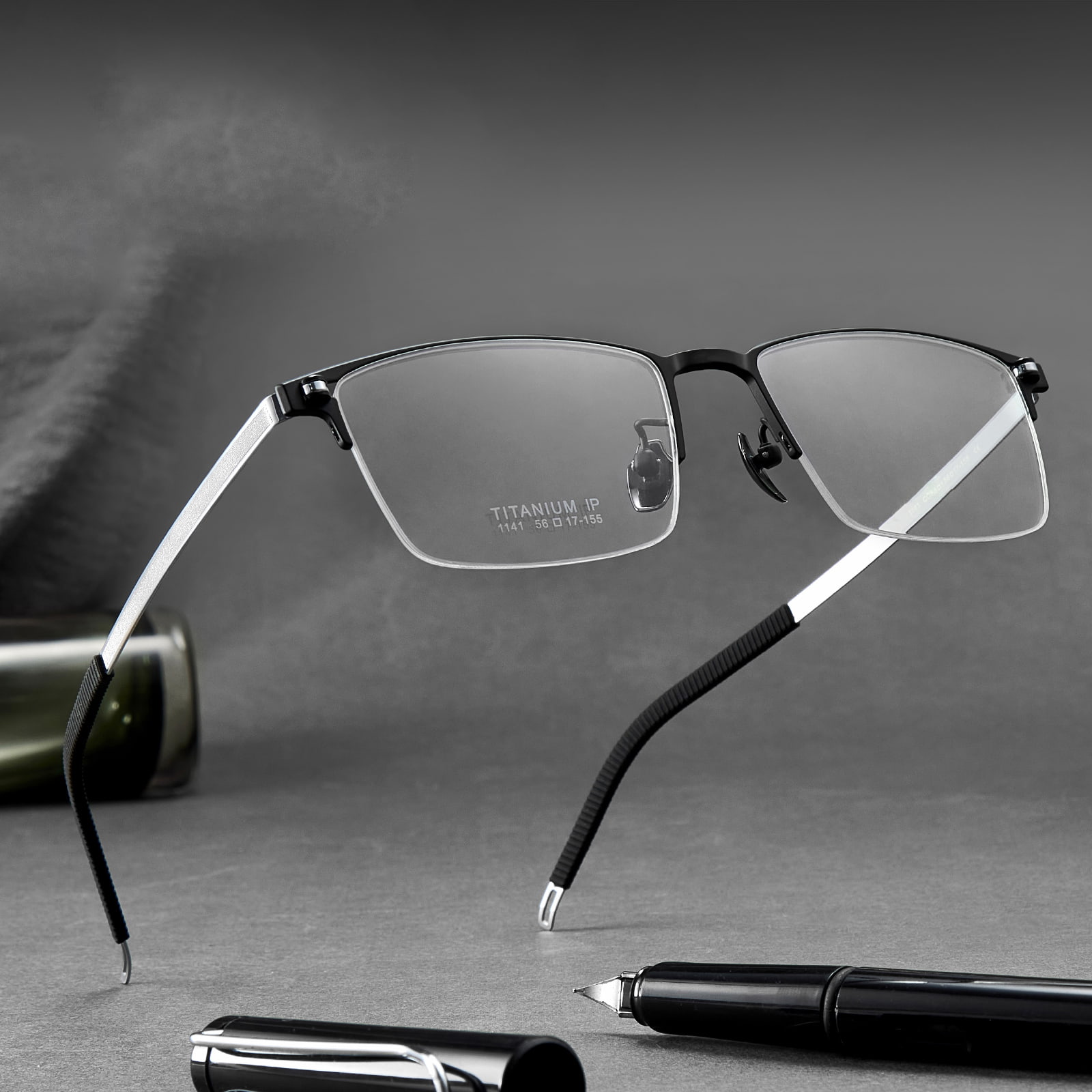 Lunettes en titane pur non peintes à demi-monture brossée 1141