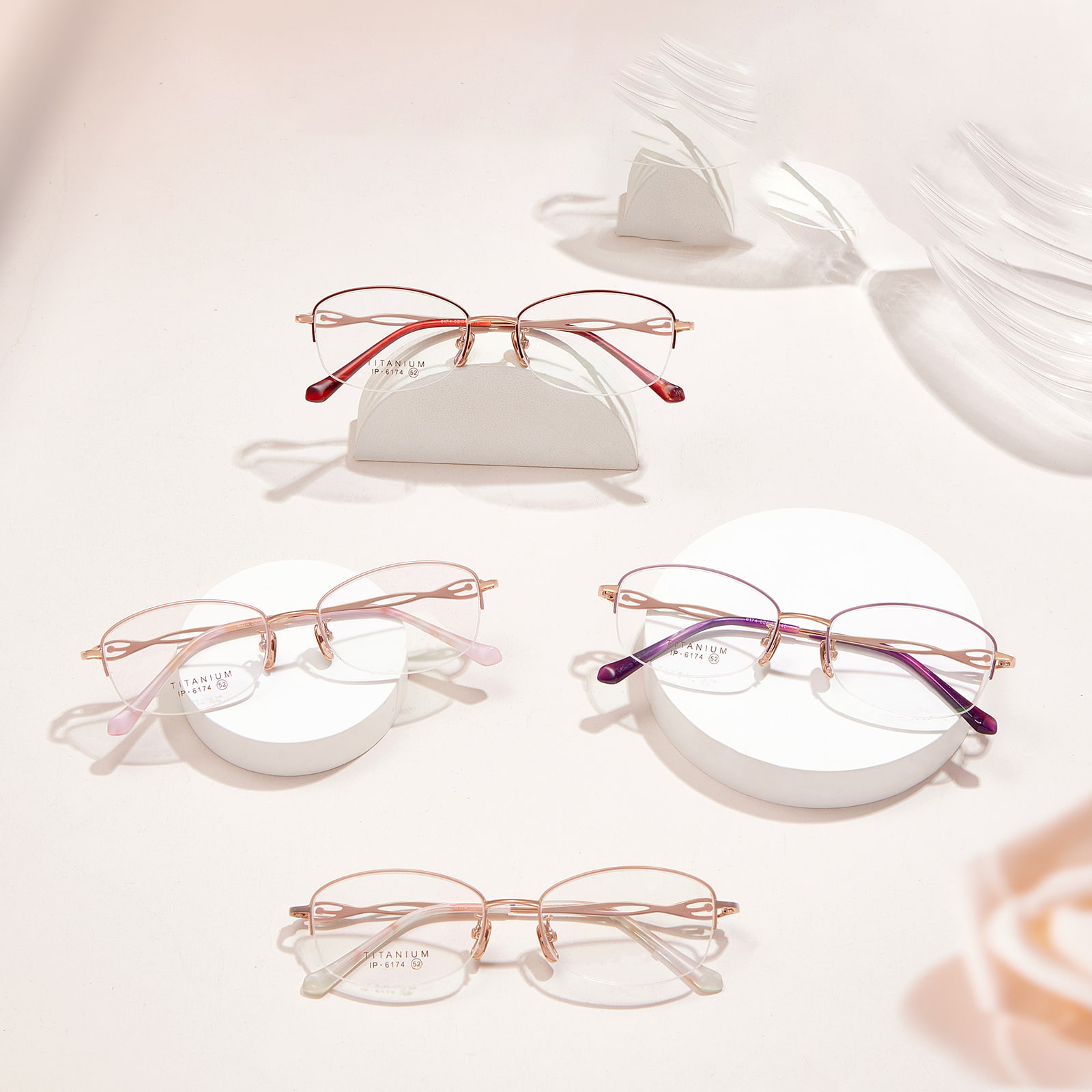 Lunettes en titane pur diamant à tête creuse à demi-monture 6174