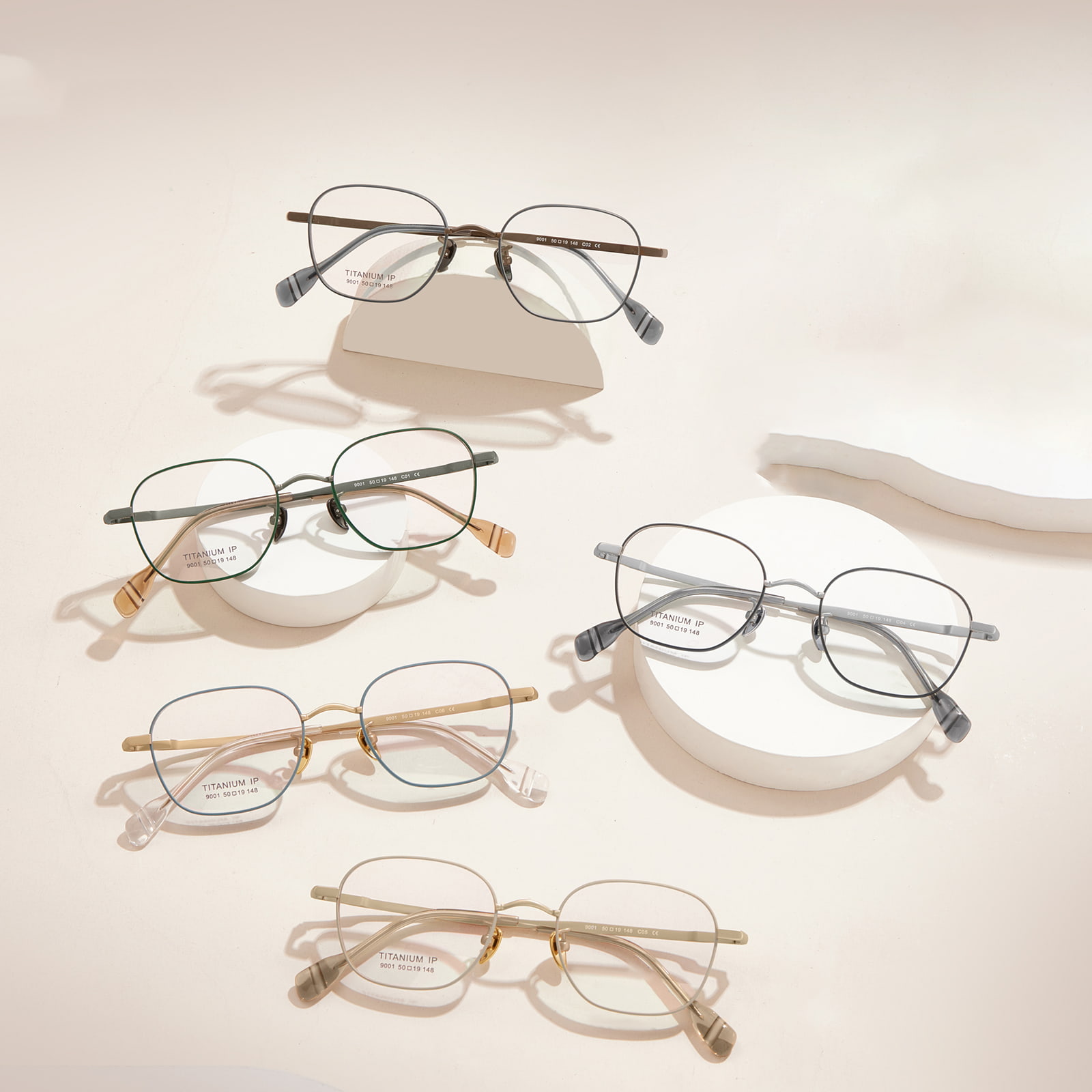 Lunettes polygonales en titane pur, simples et solides, 9001
