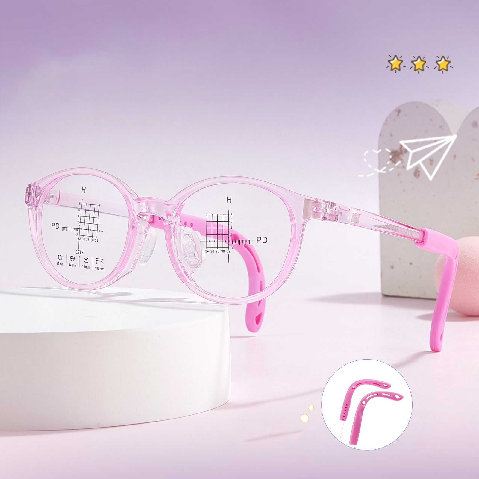 1713 Branches réglables Plaquettes de nez en silicone souple et confortable Lunettes