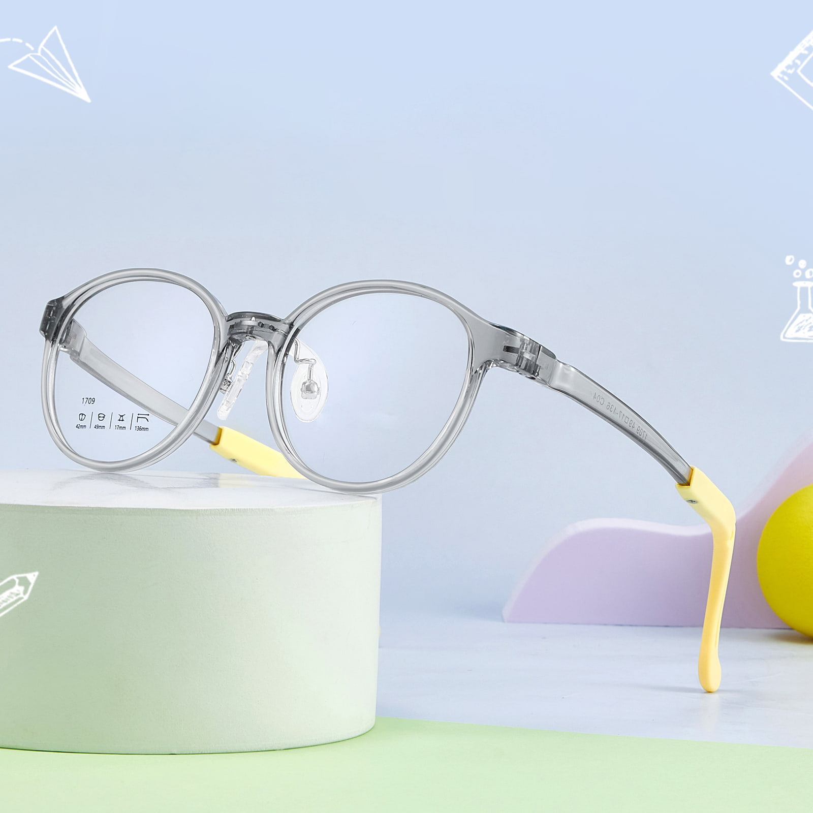 1709 Lunettes à coussinet nasal en silicone souple et résistantes aux chocs pour enfants
