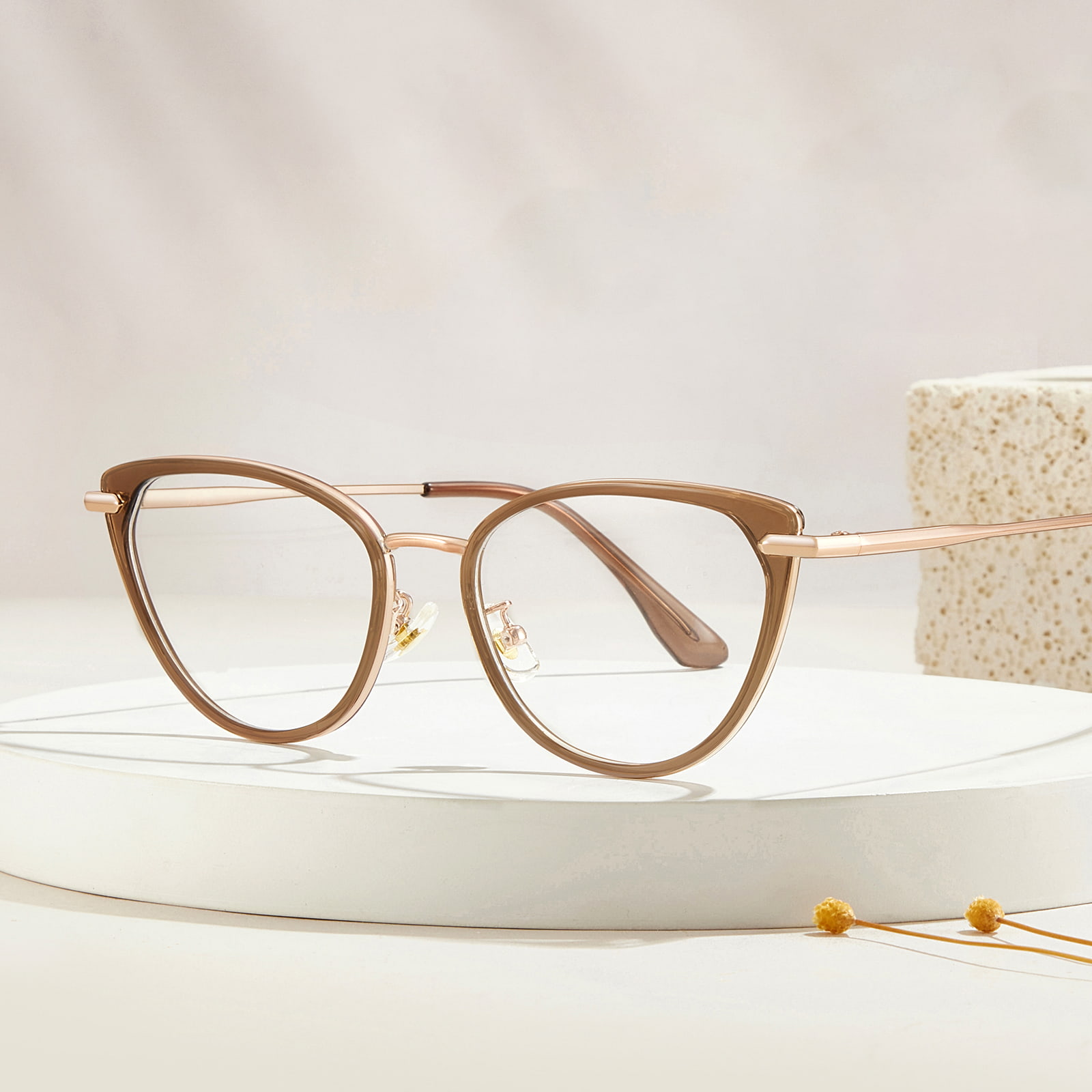 Lunettes anti-lumière bleue à bord métallique en colle dorée S11916