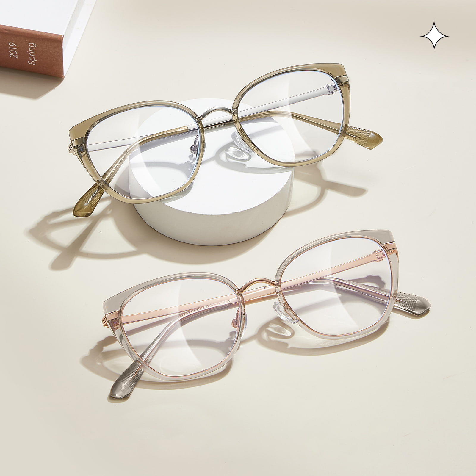 210448 Lunettes transparentes anti-lumière bleue avec lettres rayées œil-de-chat