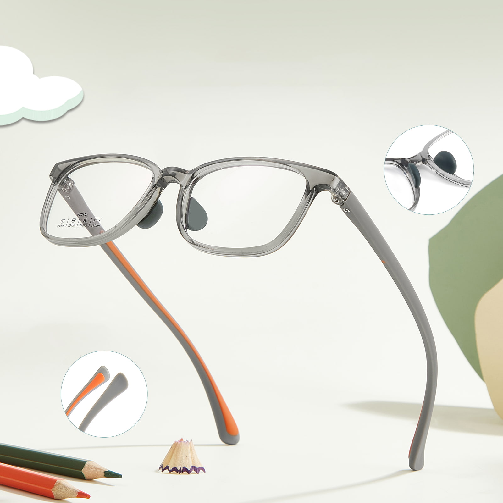 52010 Lunettes à plaquettes nasales en silicone souple amovibles à monture TR bicolore