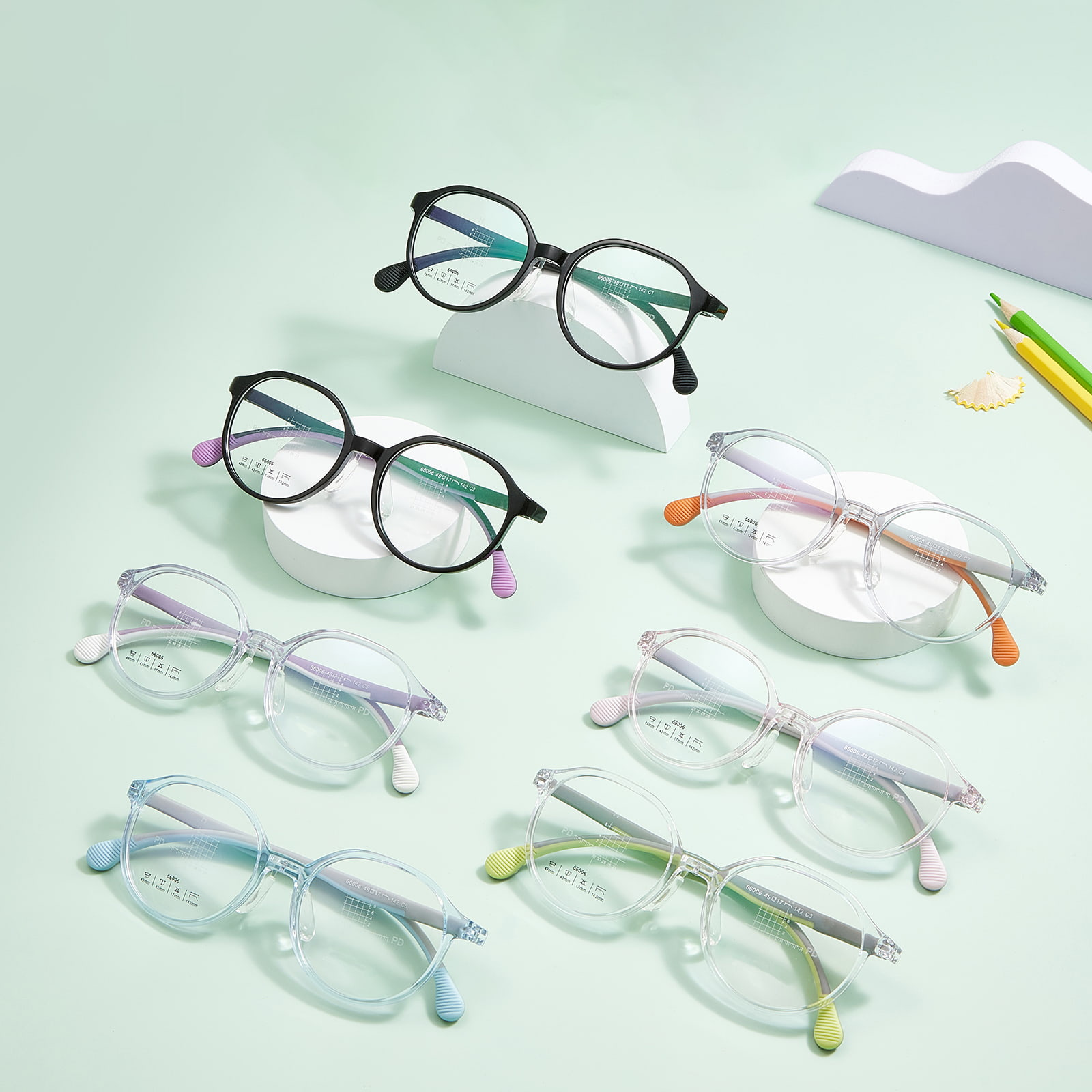 66006 Lunettes à coussinet nasal en silicone souple multicolores en forme de U pour enfants