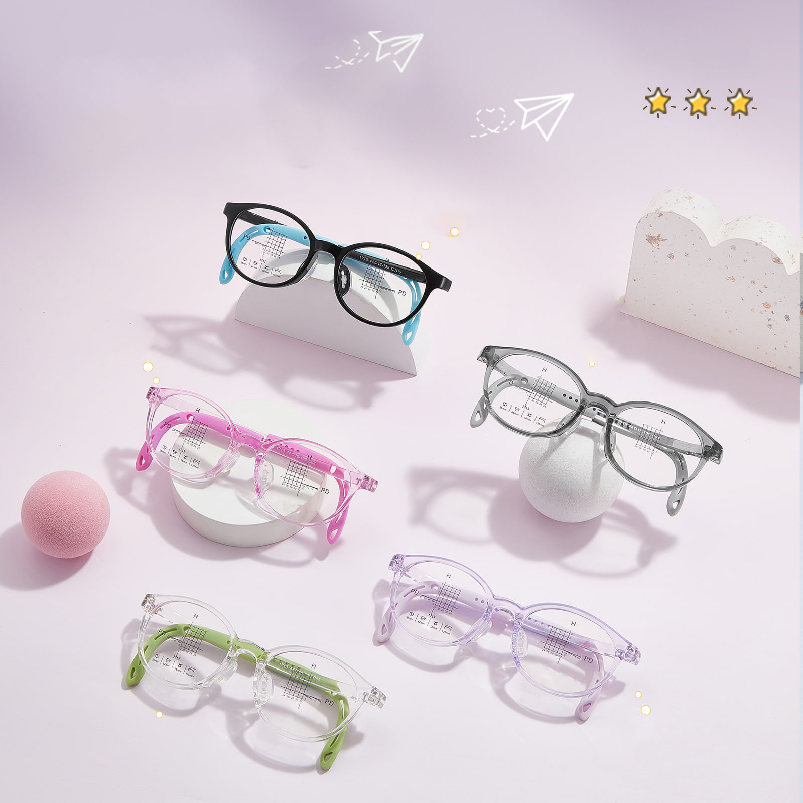 1713 Branches réglables Plaquettes de nez en silicone souple et confortable Lunettes