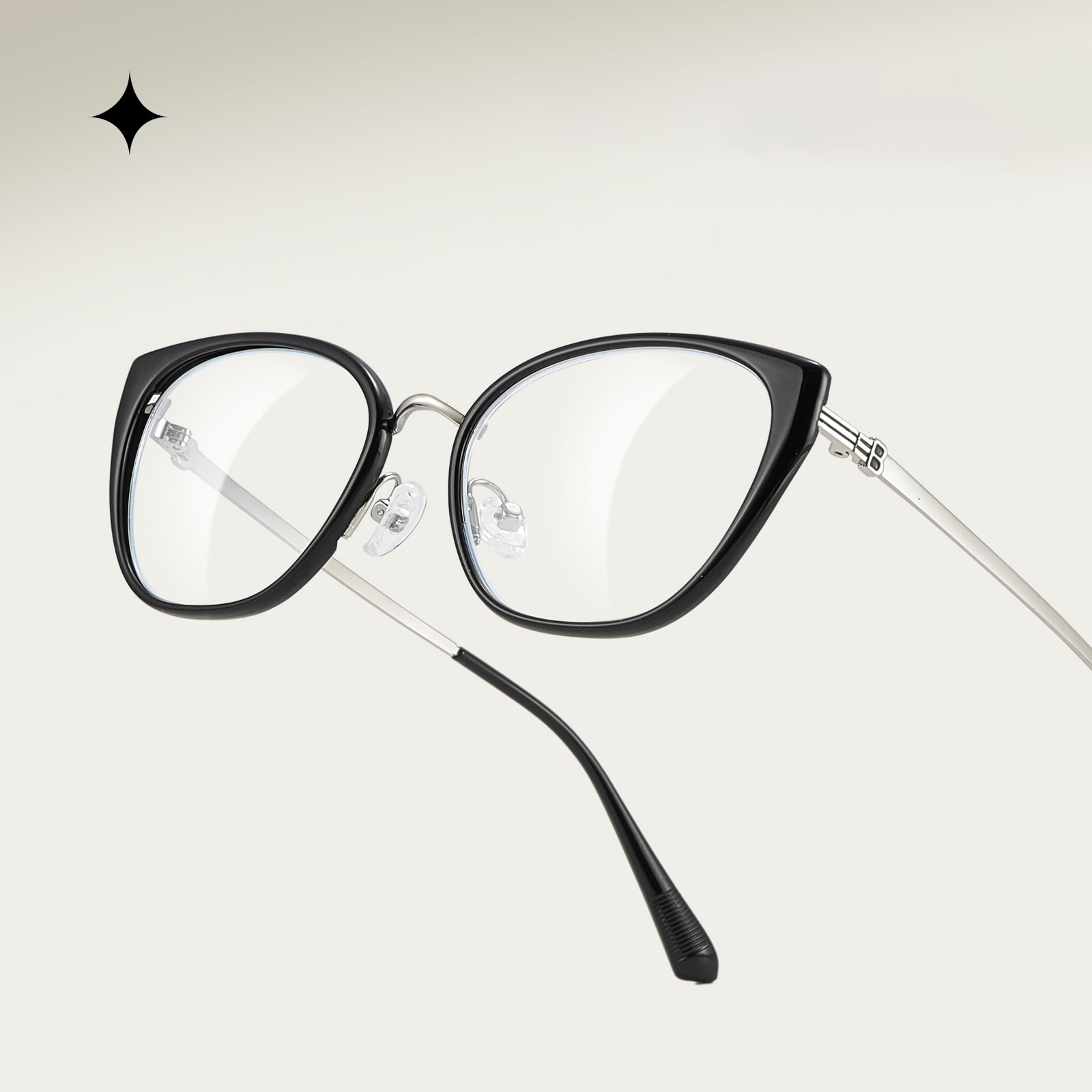 210448 Lunettes transparentes anti-lumière bleue avec lettres rayées œil-de-chat