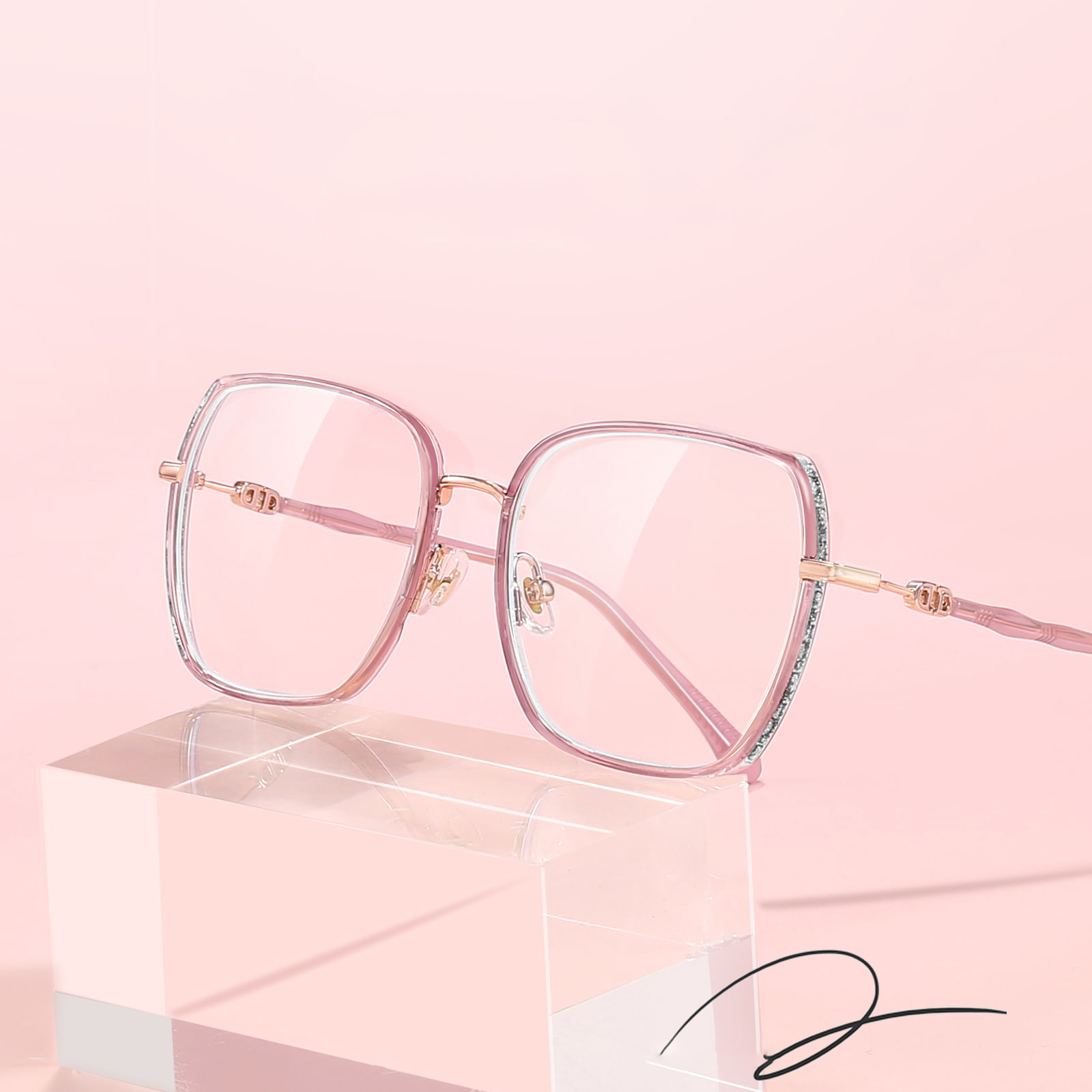 2288 Lunettes anti-lumière bleue à large monture épaisse et à paillettes