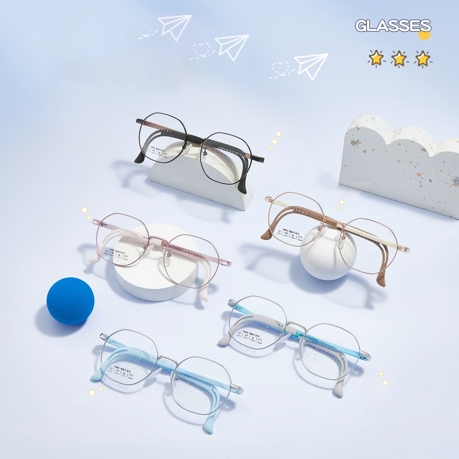 34686 Lunettes en alliage polygonal pour jeunes