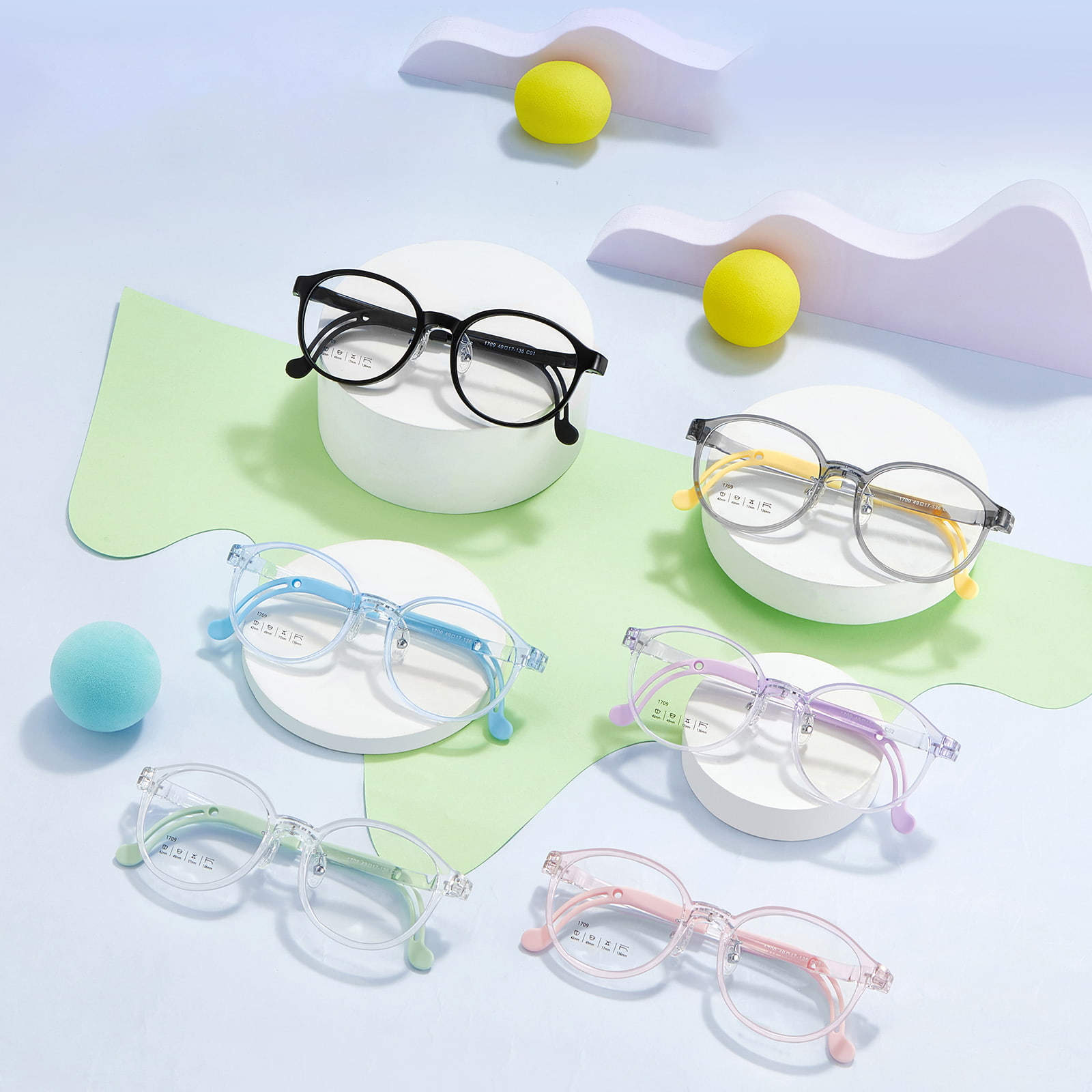 1709 Lunettes à coussinet nasal en silicone souple et résistantes aux chocs pour enfants