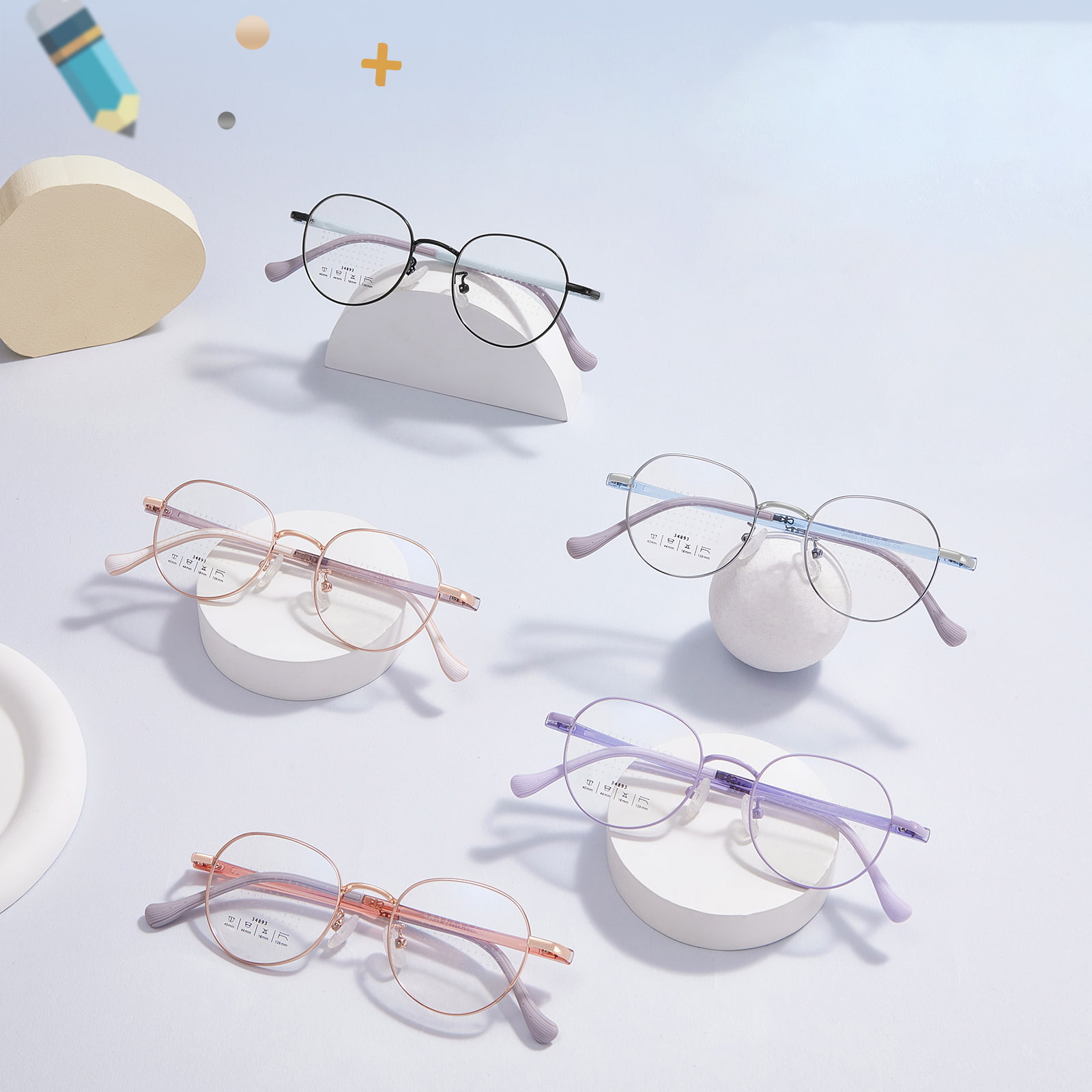 34893 Lunettes en alliage de lentilles de prévention de défocalisation à monture ronde