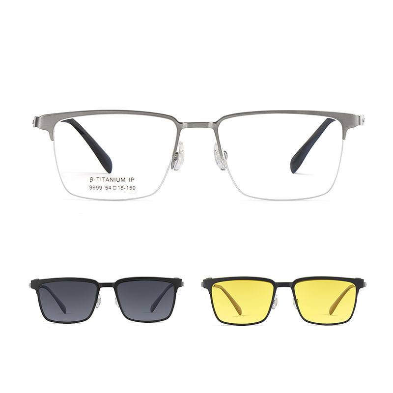 9999 Lunettes de soleil magnétiques à demi-monture brossées trois-en-un