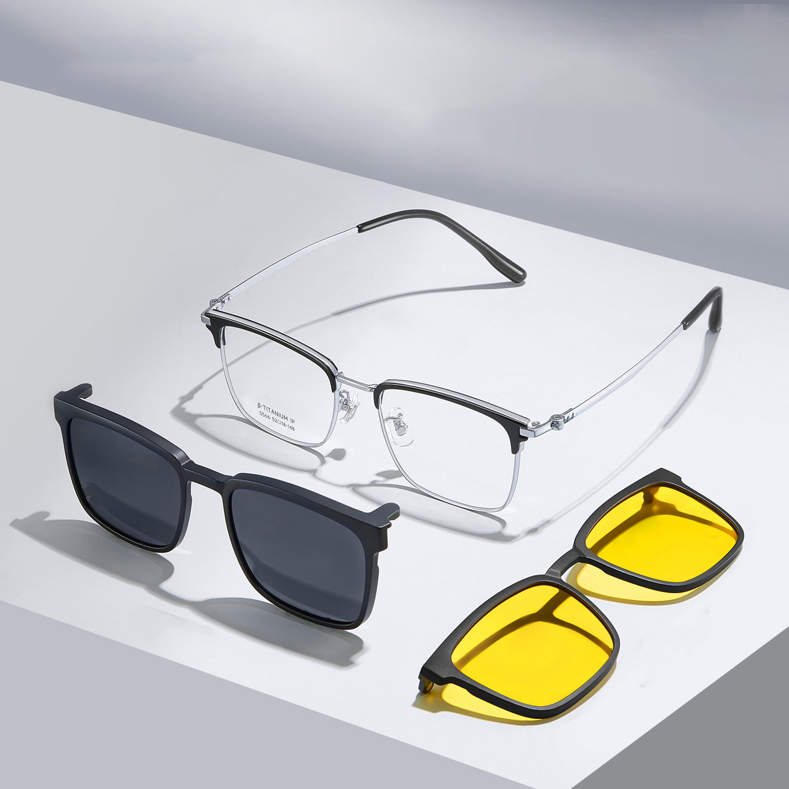 5566 Lunettes de soleil magnétiques 3 en 1 haute définition à aimant intégré invisible