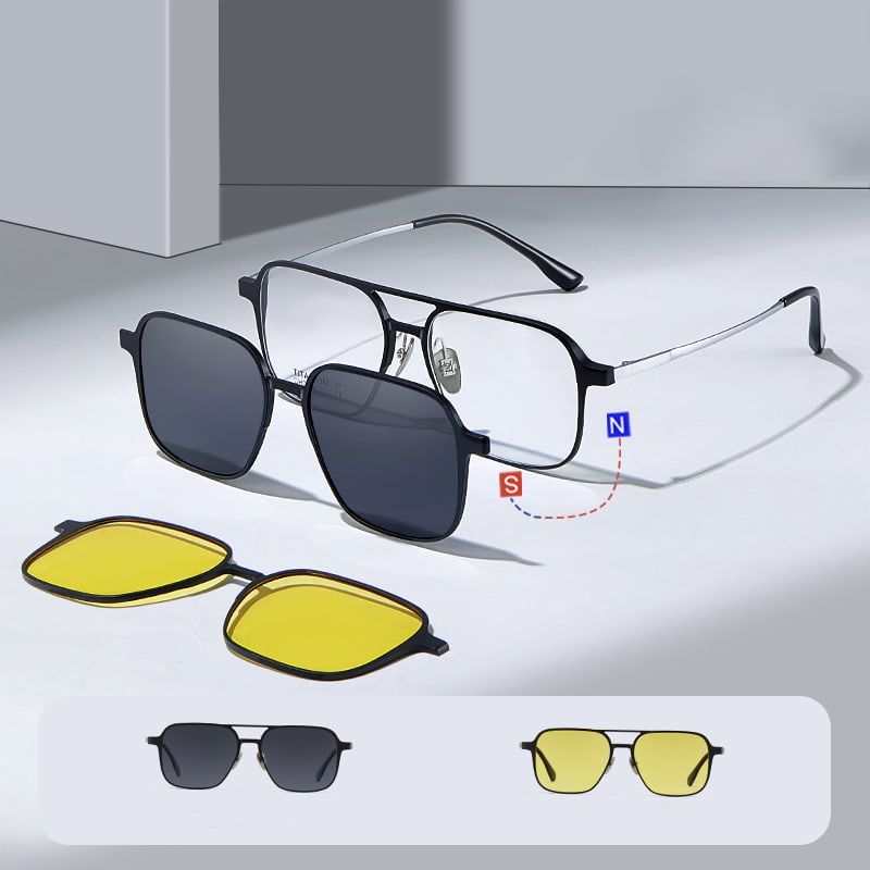 CH7038 Lunettes de soleil polarisées 3 en 1 à double faisceau en aluminium et magnésium pour myopie magnétique