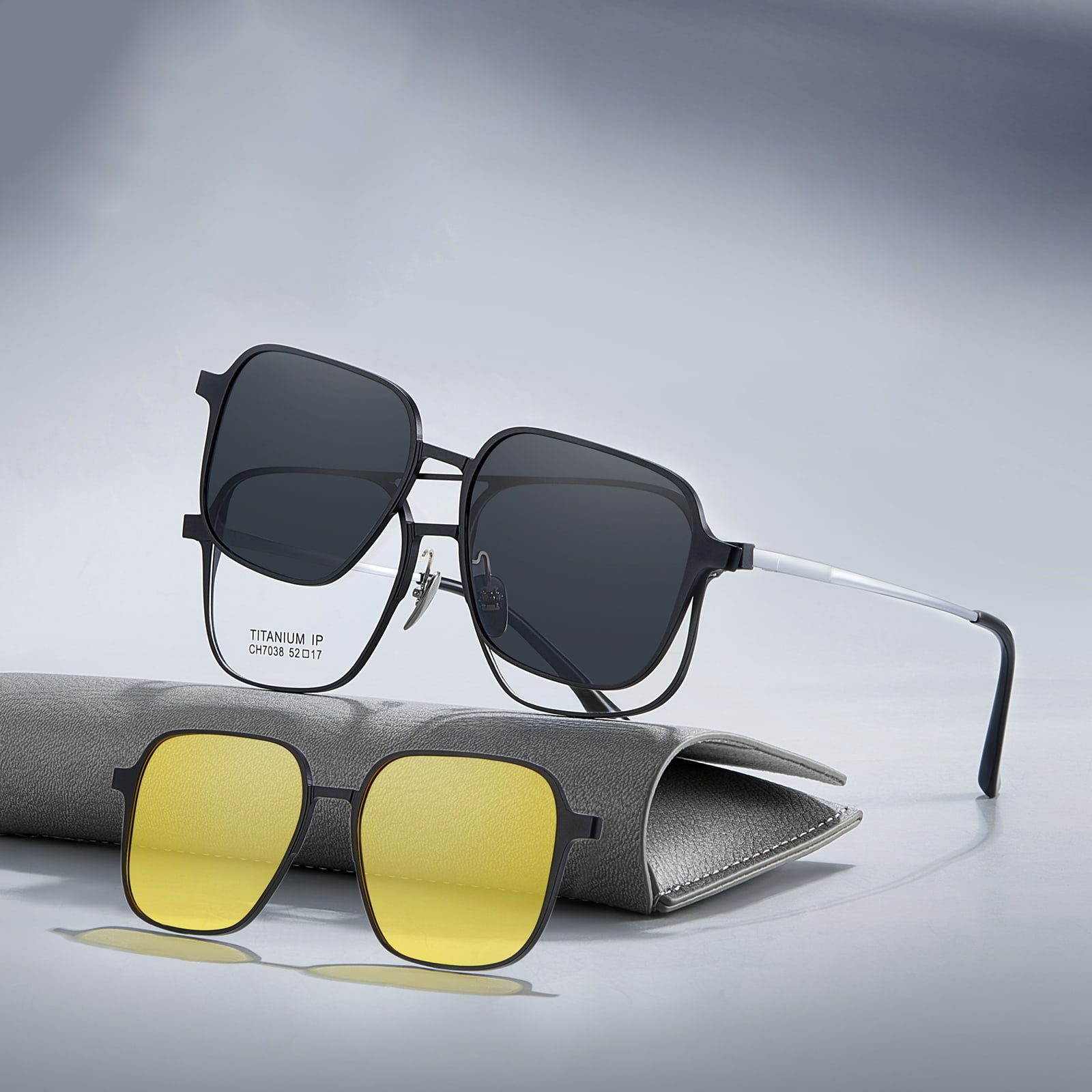 CH7038 Lunettes de soleil polarisées 3 en 1 à double faisceau en aluminium et magnésium pour myopie magnétique