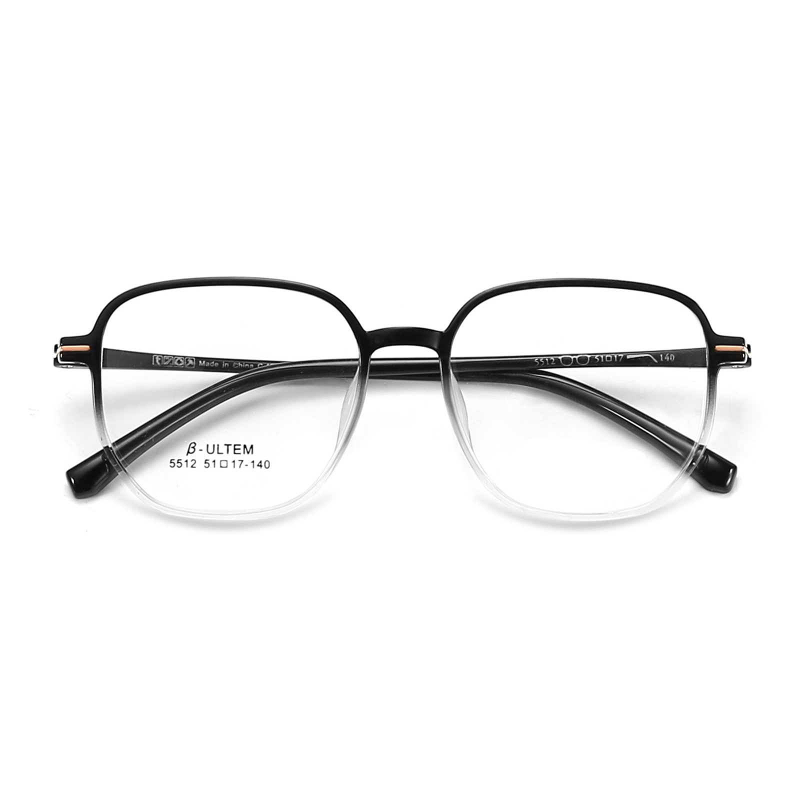 Lunettes TR90 en acier et plastique, dégradé noir et blanc, monture carrée, tungstène, titane, 5512